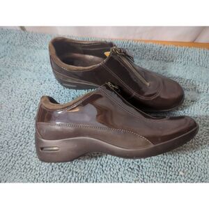 Cole Hann 8 Brown Patent Leather & Fabric Comfort Wedge Shoes Waterproof